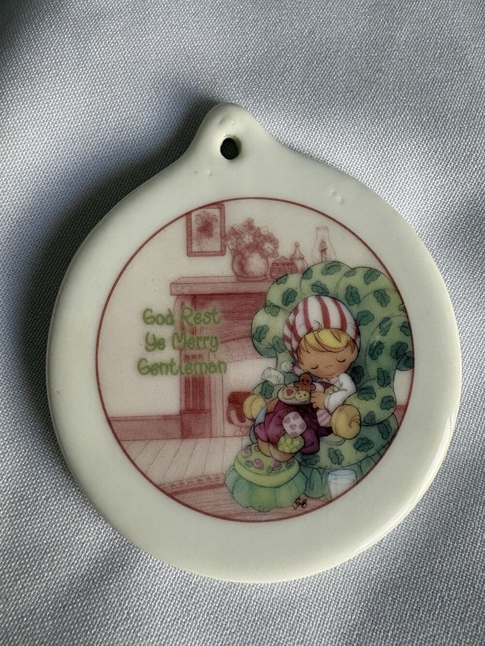 Vtg 2001 Precious Moments 3" Round Porcelain Christmas Ornament Reversible
